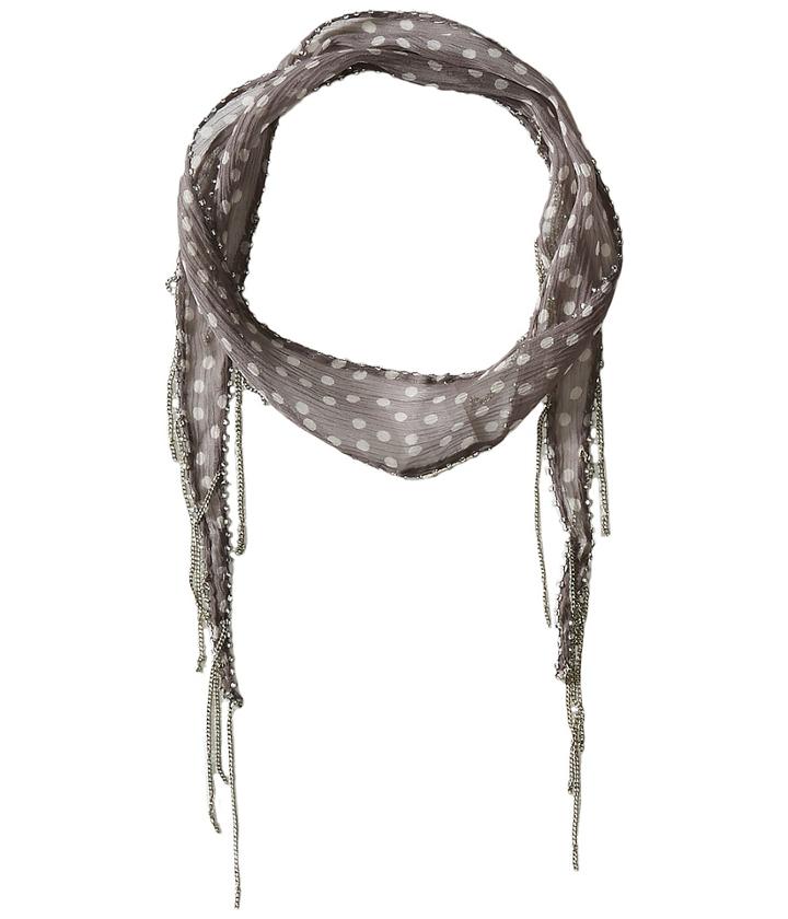 Chan Luu - Viscose Chiffon Polka Dot Skinny Scarf With Chain Fringe