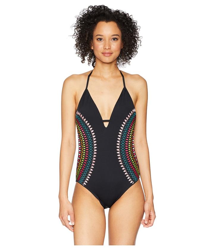 Laundry By Shelli Segal - Embroidered Solids Plunge One-piece