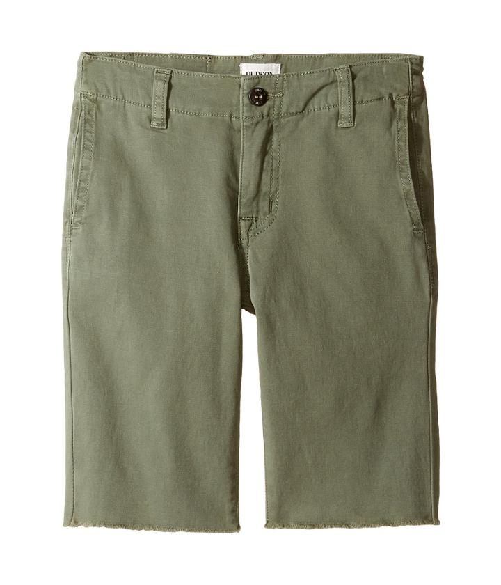 Hudson Kids - Beach Daze Raw Hem Sateen Chino Shorts In Green Ash