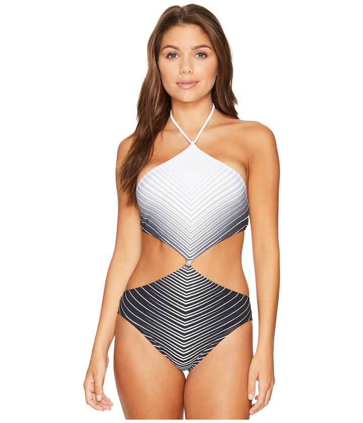 Vince Camuto - Miter Stripes High Neck Monokini