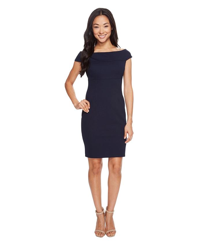Adrianna Papell - Petite Off Shoulder Color Block Fitted Dress