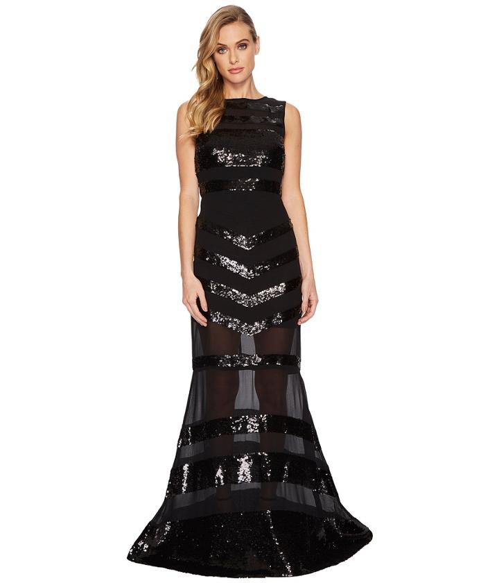 Nicole Miller - Striped Mix Sequin V-back Gown