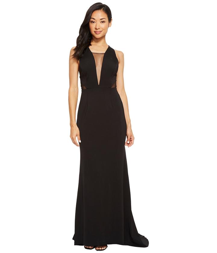 Adrianna Papell - Petite Long Jersey Gown With Illusion Mesh Inset Detail