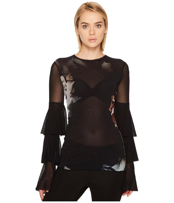 Fuzzi - Long Sleeve Ruffle Printed Top Cover-up