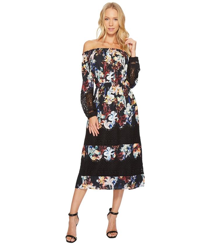 Catherine Catherine Malandrino - Smocked Neck Lace Peasant Sleeve Dress