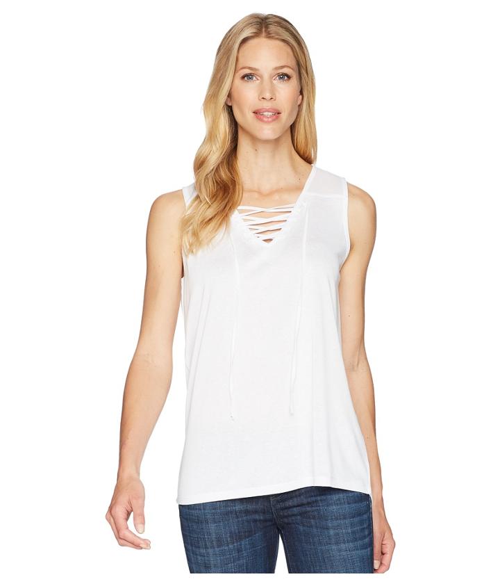 Tribal - Slub Knit Lace-up Tank Top