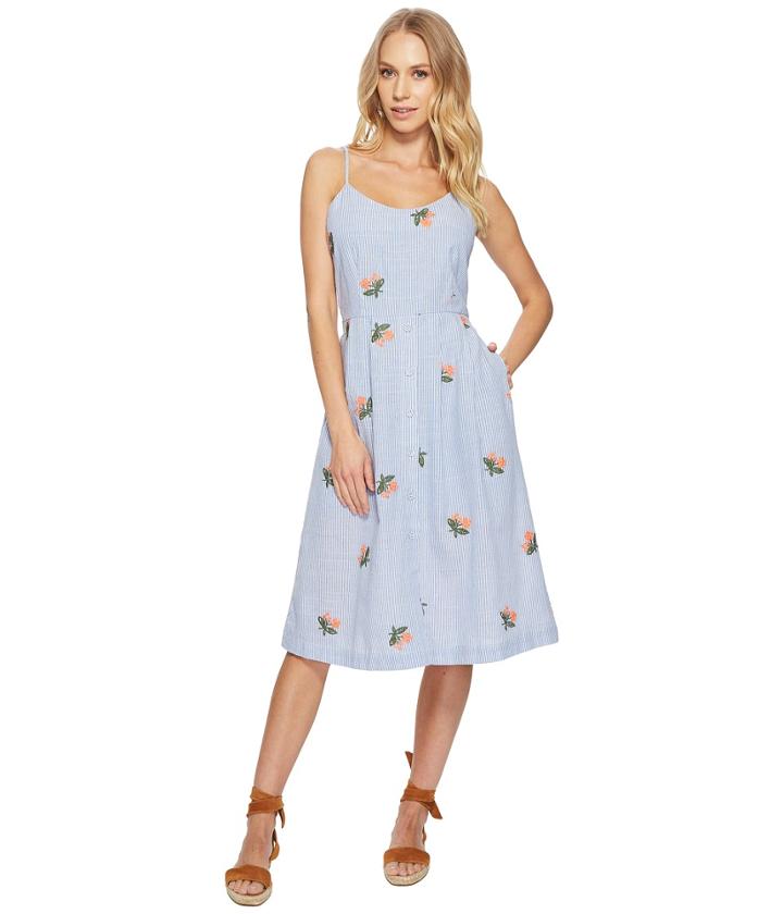 J.o.a. - Embroidered Midi Dress With Back Tie