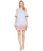 Maggy London - Embroidery Stripe Cold Shoulder Shift Dress