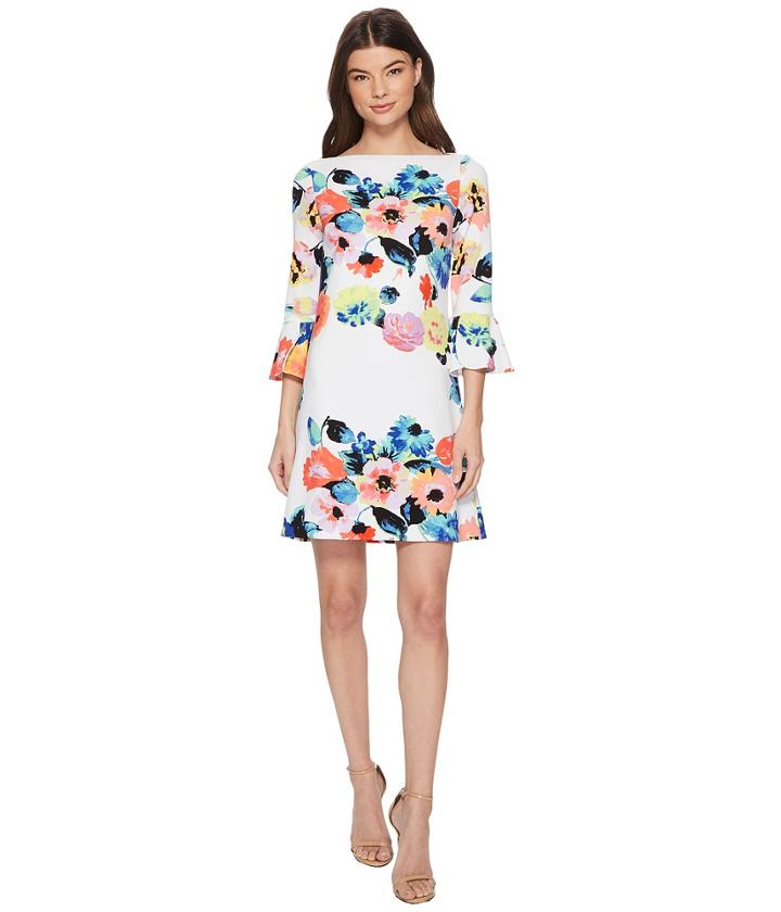 Tahari By Asl - Trumpet Sleeve Floral Shift Dress