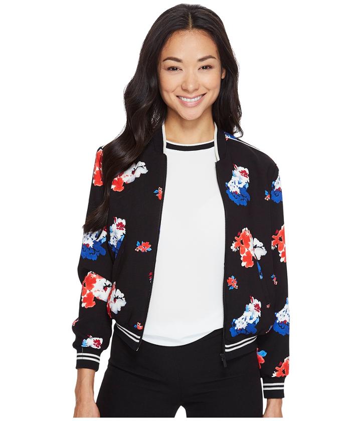 Vince Camuto Specialty Size - Petite Traveling Bloom Zip Front Bomber Jacket