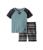 7 For All Mankind Kids - Four-pocket Roll Cuff French Terry Athletic Shorts And Baseball T-shirt