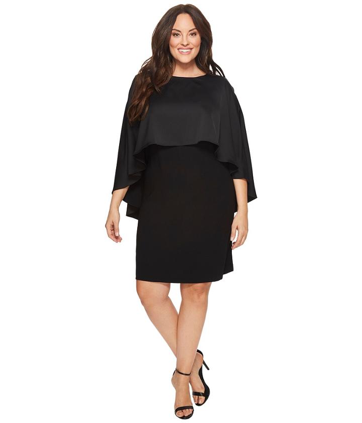 Vince Camuto Specialty Size - Plus Size Cape Overlay Matte Shine Crepe Dress