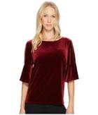 Cece - Elbow Bell Sleeve Knit Velvet Top