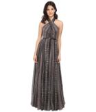 Halston Heritage - Sleeveless Cross Neck Printed Gown W/ Hardware At Neck