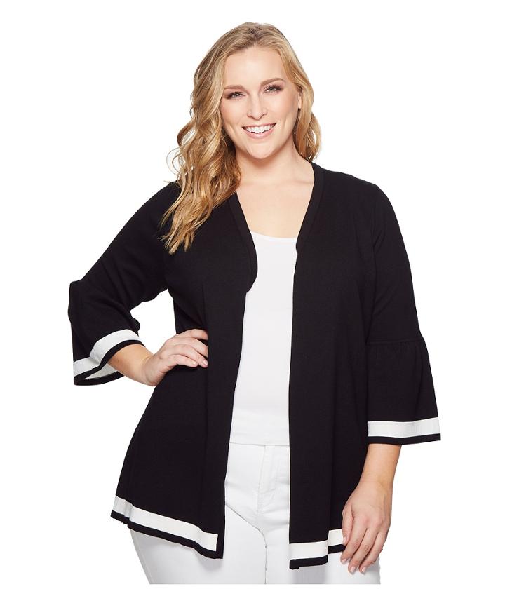 Calvin Klein Plus - Plus Size Bell Sleeve Cardigan W/ Stripe Hem