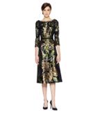 Marchesa Notte - 3/4 Sleeve Sequin Tea Length Cocktail With Velvet Trims