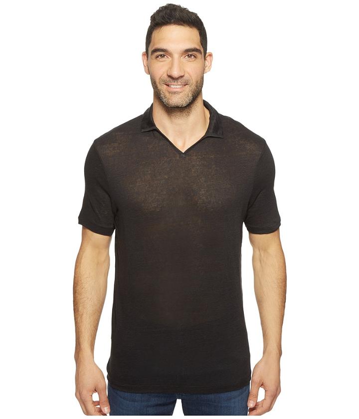 Perry Ellis - Solid Linen Open Collar Polo Shirt