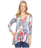 Nally &amp; Millie - Colorful Feather Print Ribbed Tunic