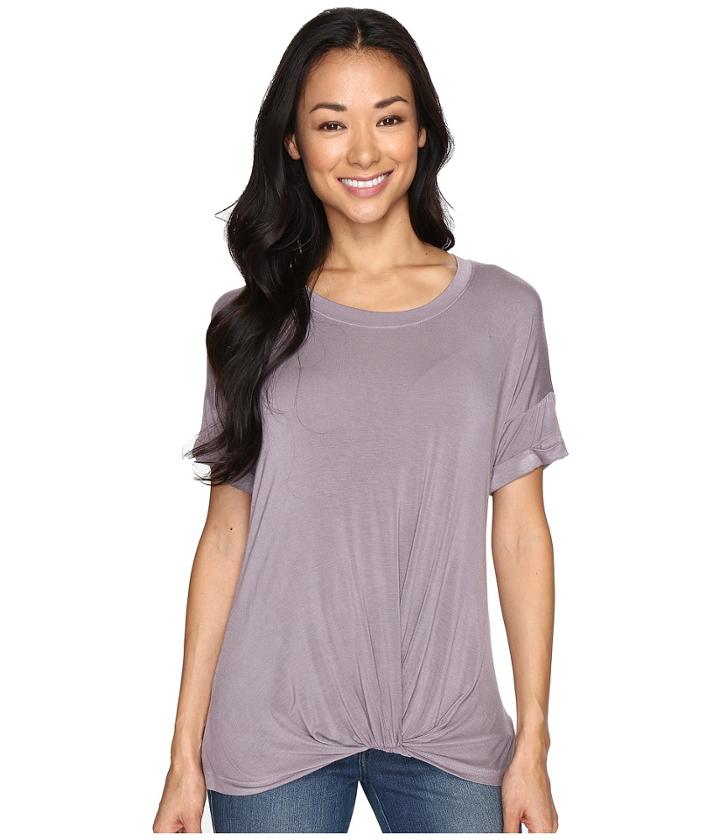 Allen Allen - Twist Front Crew W/ Roll Hem Sleeves