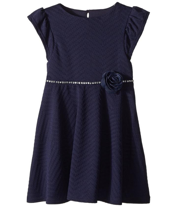 Us Angels - Ruffle Sleeve Fit Flare Textured Knit Dress