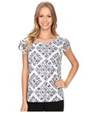 Adrianna Papell - Print Embroidered Eyelet Blouse