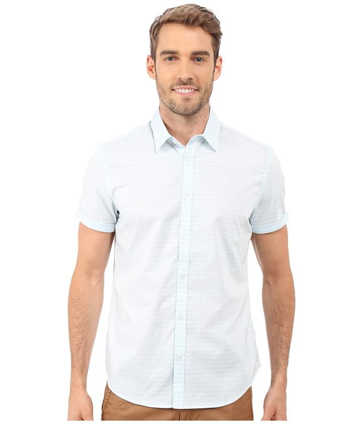 Calvin Klein - Short Sleeve Yarn-dye Horizontal Dobby Stripe Woven