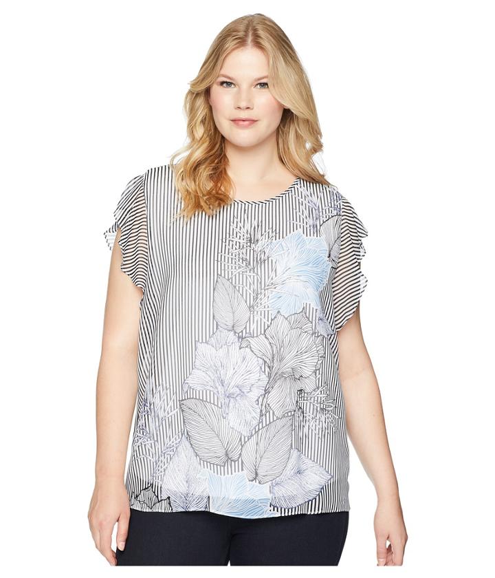 Vince Camuto Specialty Size - Plus Size Flutter Sleeve Etched Island Floral Blouse