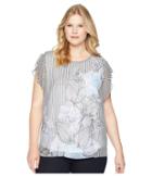 Vince Camuto Specialty Size - Plus Size Flutter Sleeve Etched Island Floral Blouse