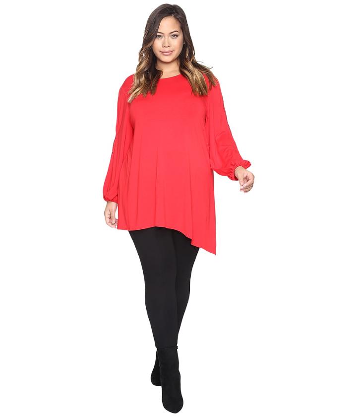 Vince Camuto Plus - Plus Size Beaded Sleeve Asymmetrical Hem Top