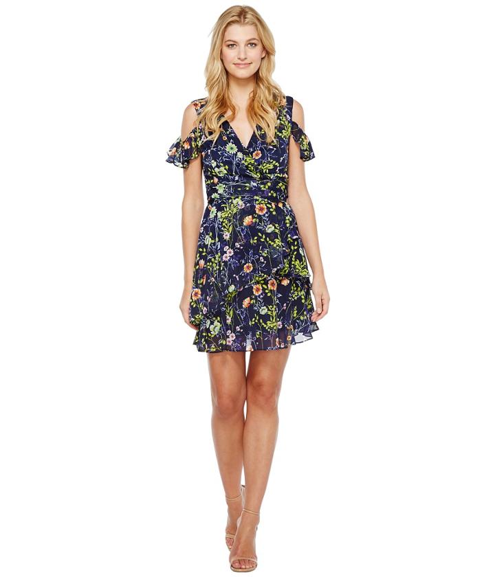 Tahari By Asl - Cold Shoulder Faux-wrap Dress