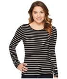 Vince Camuto Specialty Size - Petite Ruched Long Sleeve Linear Step Stripe Top