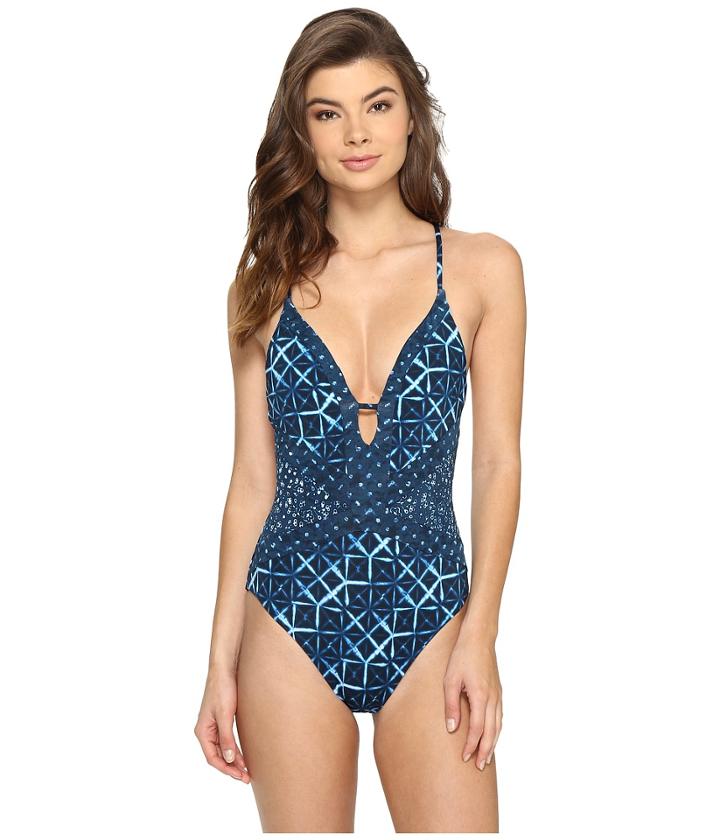 Lucky Brand - Shibori High Leg Plunge One-piece