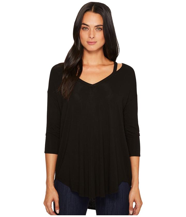 Michael Stars - Jersey Lycra 3/4 Sleeve Slit Shoulder V-neck Top