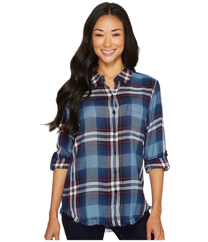Dylan By True Grit - Fringed Rayon Plaid Shirt