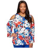Vince Camuto Specialty Size - Plus Size Bell Sleeve Nautical Bloom Cold Shoulder Blouse