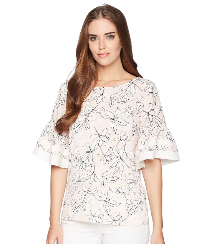 Ivanka Trump - Printed Shadow Stripe Floral Ruffle Sleeve Blouse