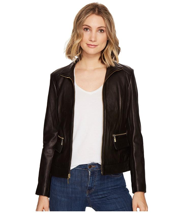 Cole Haan - 23 Zip Front Wing Collar Jacket With Exposed Zip Pockets Pocket Flaps