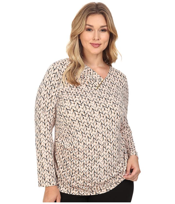 Calvin Klein Plus - Plus Size Printed V-neck W/ Bar Hardware Top