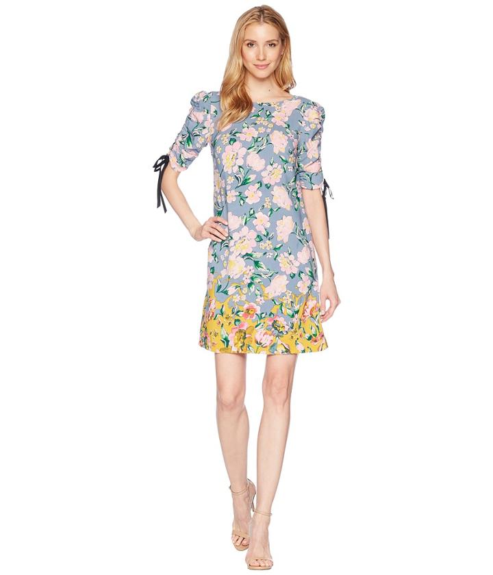 Donna Morgan - Printed Rayon T-shirt Dress With Gathered Sleeve