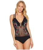 Laundry By Shelli Segal - Mesh Embroidery Plunge One-piece Swimsuit