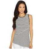 Vince Camuto Specialty Size - Petite Sleeveless Asymmetrical Hem Simple Stripe Top
