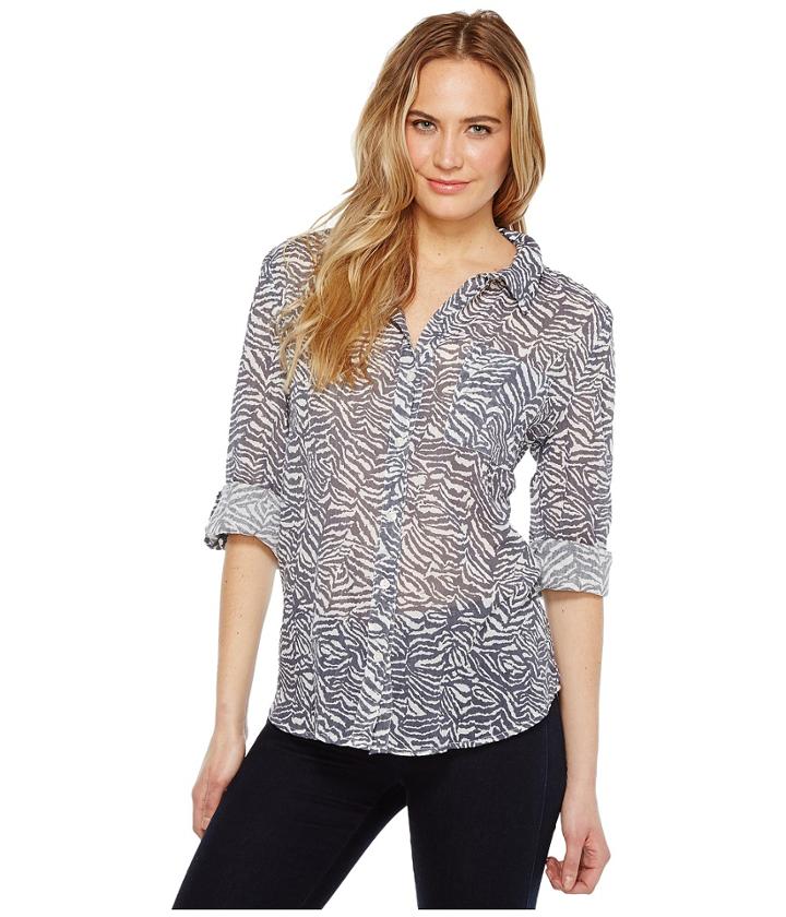 Dylan By True Grit - Gauzy Cotton Zebra Vintage Roll Sleeve Shirt