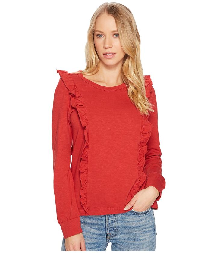 Splendid - Heavy Cotton Slub Long Sleeve Ruffle Tee
