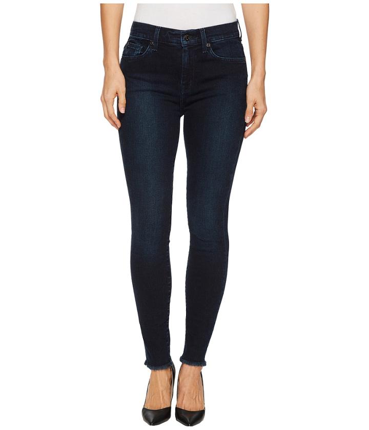 7 For All Mankind - High Waist Ankle Skinny W/ Raw Hem In Smoked Indigo