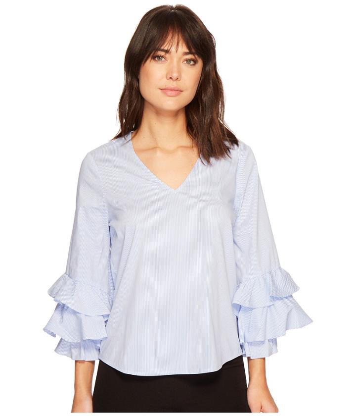 Ivanka Trump - Cotton Stripe Ruffle Elastic Cuff Blouse