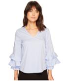 Ivanka Trump - Cotton Stripe Ruffle Elastic Cuff Blouse