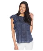 Two By Vince Camuto - Ruffle Sleeve Stitched Florets Lace-trim Blouse