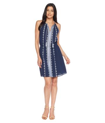 Two By Vince Camuto - Sleeveless Embroidered Tie Neck Halter Dress