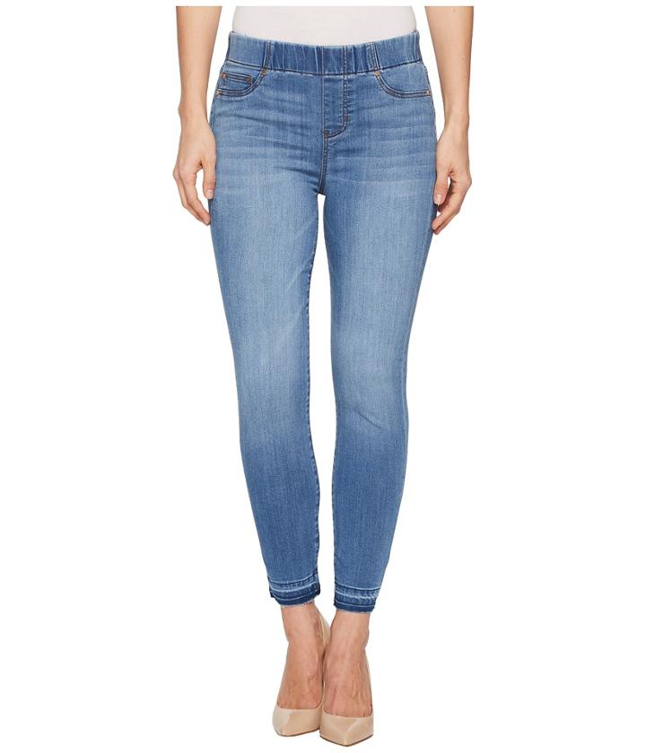 Liverpool - Chloe Release Hem Pull-on Crop In Silky Soft Denim In Ridgeway Grind