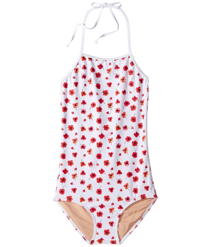 Toobydoo - Red Poppy Flower One-piece Bathing Suit With Adjustable Neck Tie